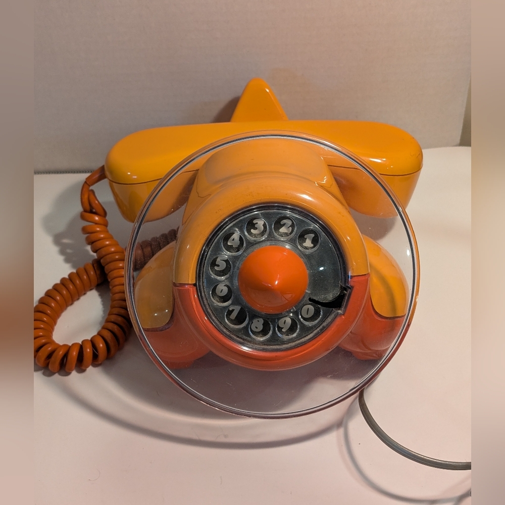 Alexander Graham Plane Northern Telecom Orange Rotary Dial Phone 1970's Tested
